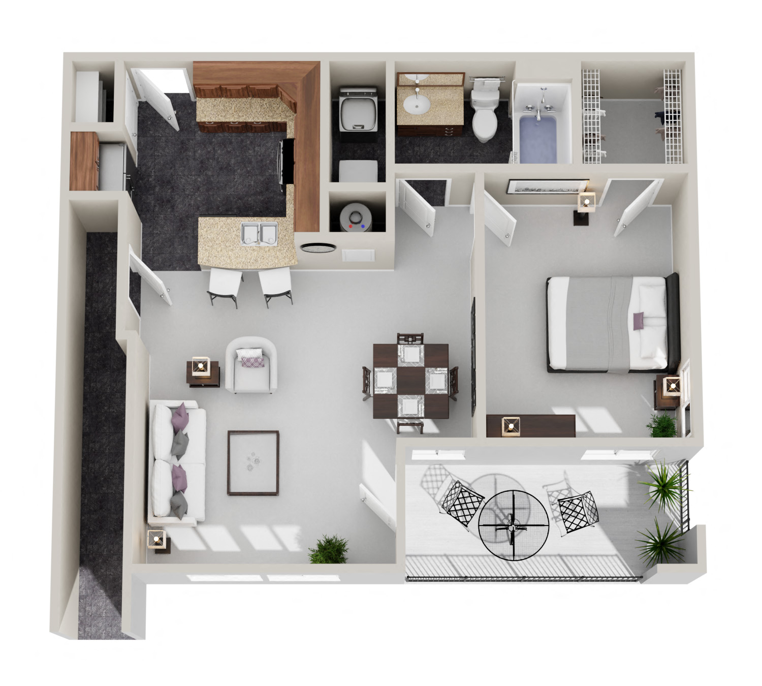 Floor plan for 1 bed, 1 bath, 830 sqft